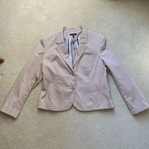 Eileen Fisher classic cropped cotton khaki blazer size large